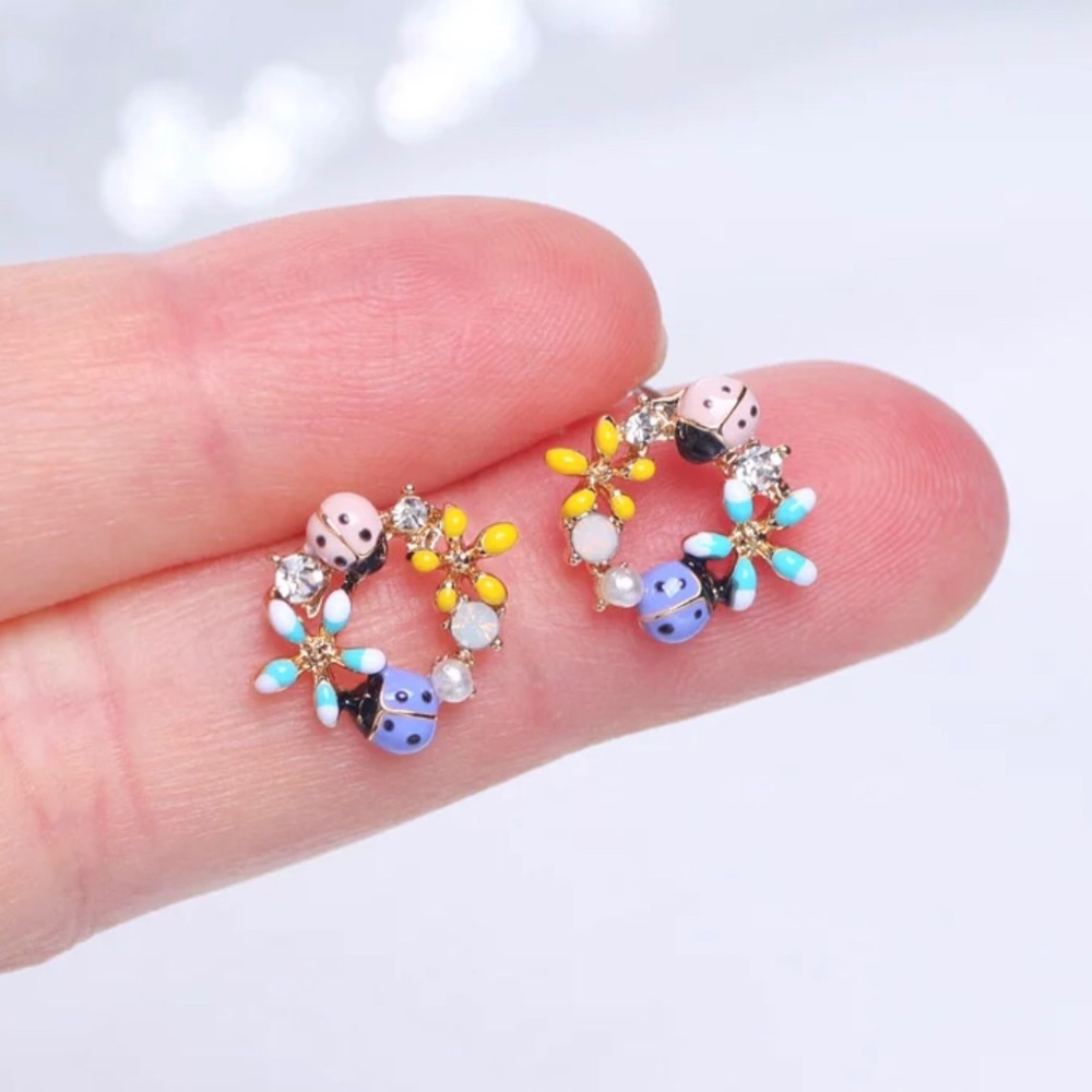 Cute Purple & Pink Lady Bug Earrings